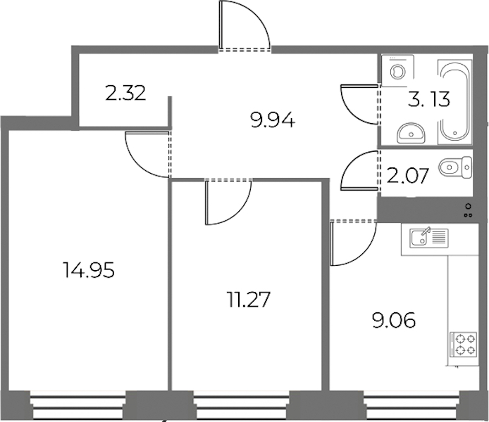 2-комнатная квартира 52.71 м², 2/18 эт., ЖК «Огни Залива»